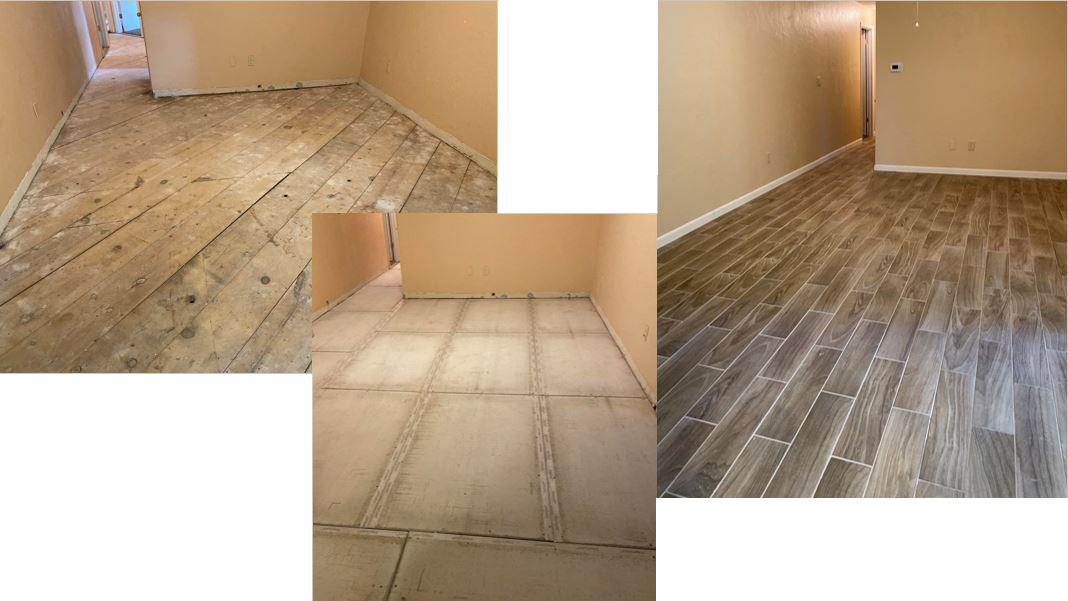 Custom tile floor in a man cave remodel